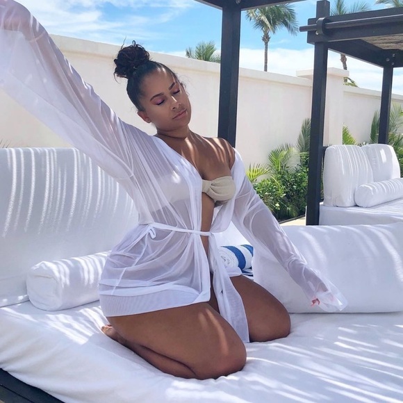 𝅺LAINA Rauma Fine Mesh Kimono white Belted - Picture 9 of 12